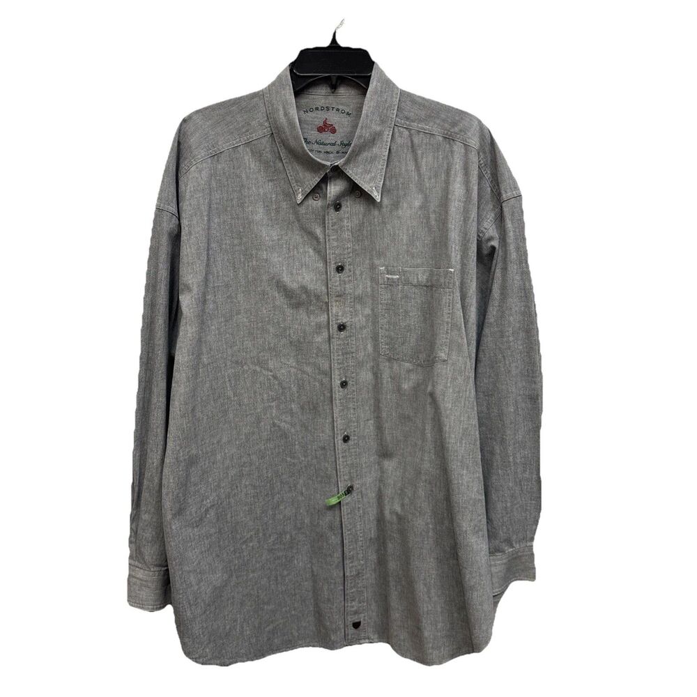 Nordstrom The Natural Style Denim Gray Men Button Down Shirt Pocket 29X34”